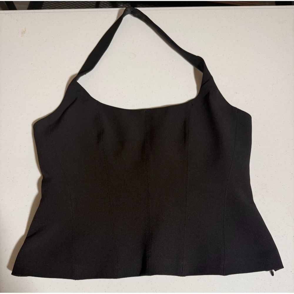ZARA Black Fitted Halter Top Women's Size M Side Zip A-Line EUC $39 Orig